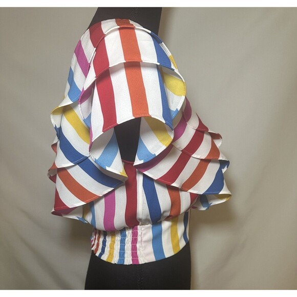 COLOR ME COURTNEY Holly Ruffle Colorful Rainbow Crop Top 4 - Picture 6 of 12